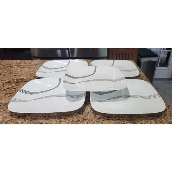 Corelle Urban Arc 10.5" Square White Dinner Plates Set of 5 Gray/Black Stripes - Picture 3 of 13